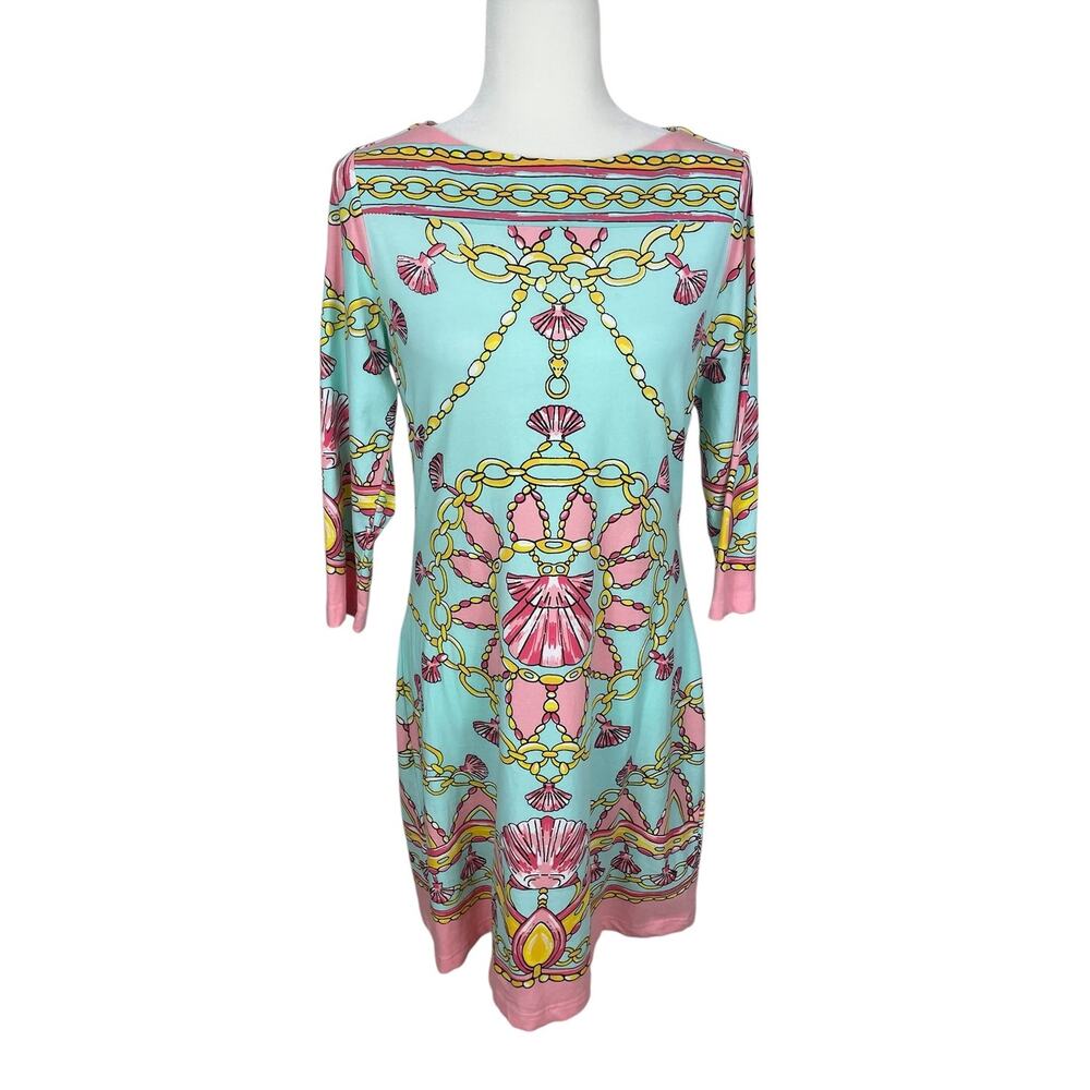Barbara Gerwit Printed Dress Shells Chains Resort Wear Coastal Women's Sz Medium